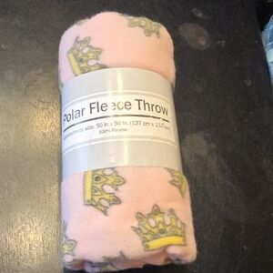 NWT - Pink Polar Fleece Throw with Crown Design